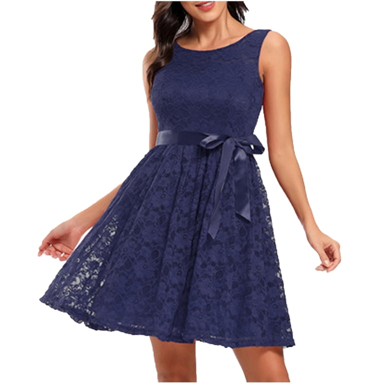 jsaierl Women Vintage Sleeveless Princess Floral Lace Casual O-Neck Party  Swing Dress Homecoming Dresses 2024