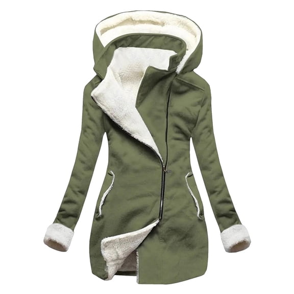 jsaierl Women Winter Warm Plus Fleece Casual Fashion Style Zipper Cardigan Hooded Ladies Jacket