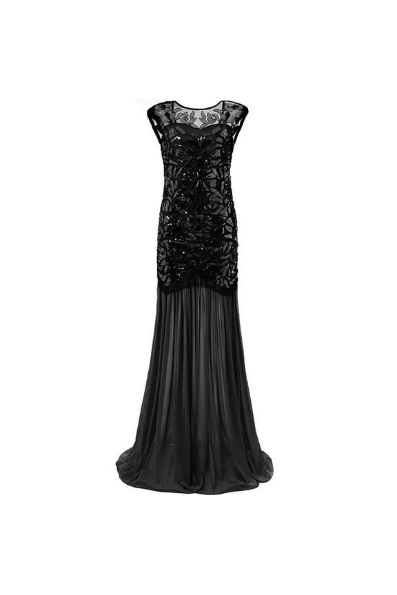 Women 's 1920s Black Sequin Gatsby Maxi Long Evening Prom Dress Plus Size Homecoming Dresses 2025