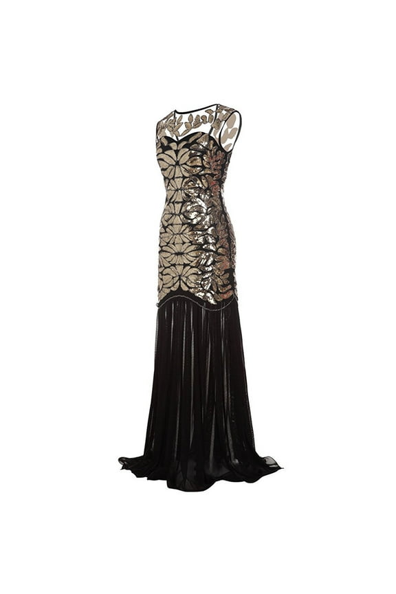 Women 's 1920s Black Sequin Gatsby Maxi Long Evening Prom Dress Plus Size Homecoming Dresses 2025