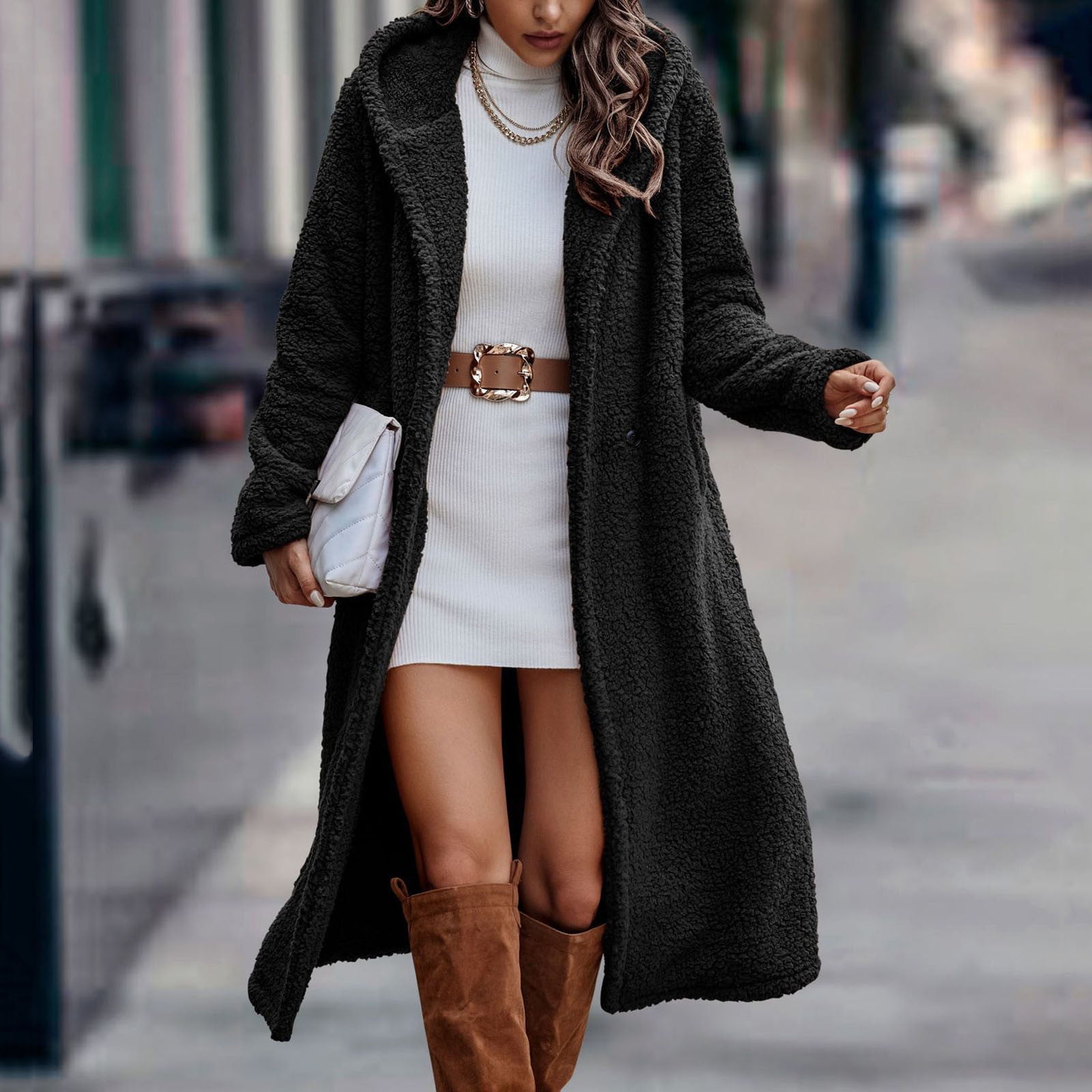 Sherpa Long Jacket Women Poetsky Women's Faux Fur Teddy Coat