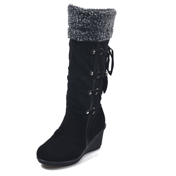 jsaierl Women's After Sanding With Tassels High Boots Sleeves Wedges Snow Boots
