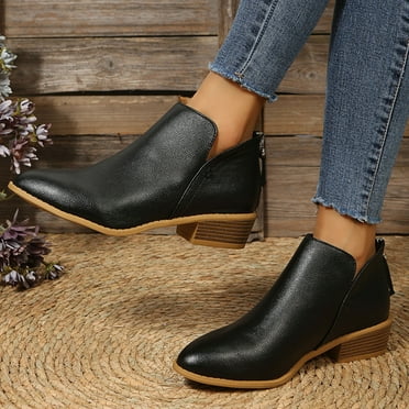 Aofany Women's Low-heeled Ankle Boots Vintage Women Slip On Boots ...