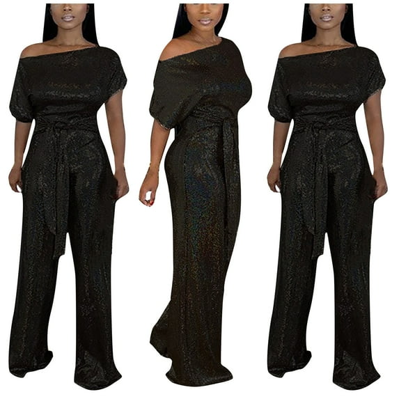 jsaierl Women's Banquet Evening Dress Elegant Off Shoulder Colorful Bright Jumpsuit Homecoming Dresses 2024