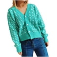 thumbnail image 1 of jsaierl Women's Button Down V Neck Crop Tops Heart Print Knit Cardigan Sweater Outwear, 1 of 5