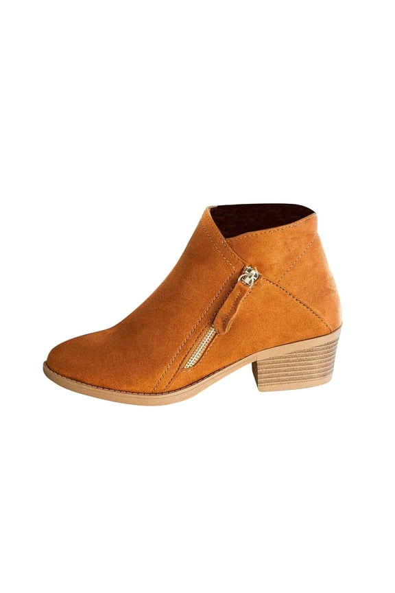 Women's Casual Booties Fall Fashion Solid Color Short Boots Mid Heel Pointed Side Zip Ankle Boot