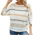 thumbnail image 1 of jsaierl Women's Casual Knit Fashion V-Neck Stripe 3/4 Sleeve Tops Blouse Sweater, 1 of 7
