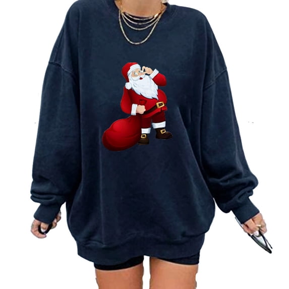jsaierl Women's Christmas Sweatshirts Long Sleeve Santa Graphic Top Funny Crewneck Sweatshirt Loose Fit Pullover Womens Fall Fashion 2022