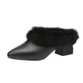 thumbnail image 1 of jsaierl Women's Chunky Heels Shoes Pointed Toe Leather Shoes with Soft Faux Fur - Ladies Office Work Mules, 1 of 7