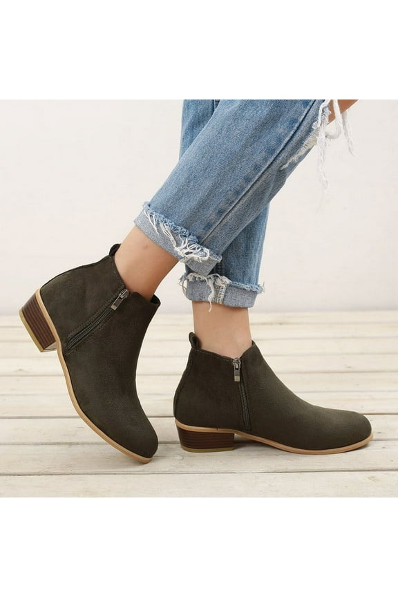 Women's Classic Ankle Boots Slip on Chunky Heel Boots Comfort Leather Platform Booties