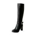 thumbnail image 1 of jsaierl Women's Classic Chunky Knee High Boots Shoes Solid Color Belt Buckle High Heels Leather Boots, 1 of 5