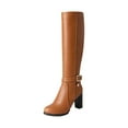 thumbnail image 1 of jsaierl Women's Classic Chunky Knee High Boots Shoes Solid Color Belt Buckle High Heels Leather Boots, 1 of 6