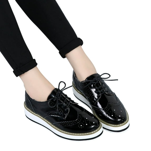 jsaierl Women's Classic Oxfords Lace-up Shoes Platform Leather Business Formal Dress Shoes Square Toe Walking Shoes