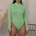 thumbnail image 1 of jsaierl Women's Crew Neck Long Sleeve Bodysuit Tops Sexy Body Suits Slim One Piece Quarter Zip Shapewear Jumpsuit, 1 of 9