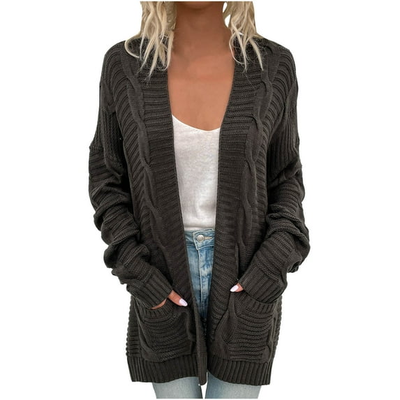 jsaierl Women's Fashion Autumn Winter Solid Color Pocket Long Sleeve Cardigan Sweater Jacket Tops