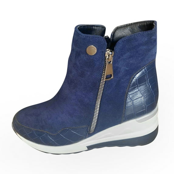 jsaierl Women's Fashion Casual Flock Wedges Short Boots Zipper Shoes Sneakers