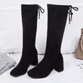thumbnail image 1 of jsaierl Women's Fashion High-Heels Chunky Heel Knee High Boots Slouchy Round-Toe Flock Boots, 1 of 7