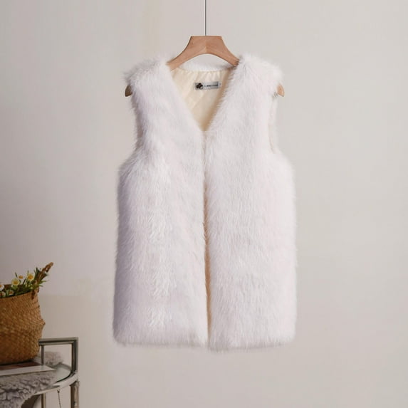jsaierl Women's Fashion Medium Length Faux Fur Vest Warm Women's Vest Coat Faux Fur Tops