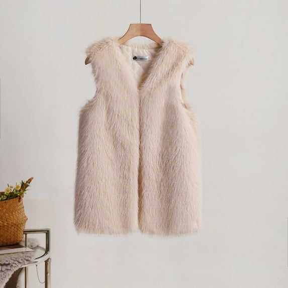 jsaierl Women's Fashion Medium Length Faux Fur Vest Warm Women's Vest Coat Faux Fur Tops