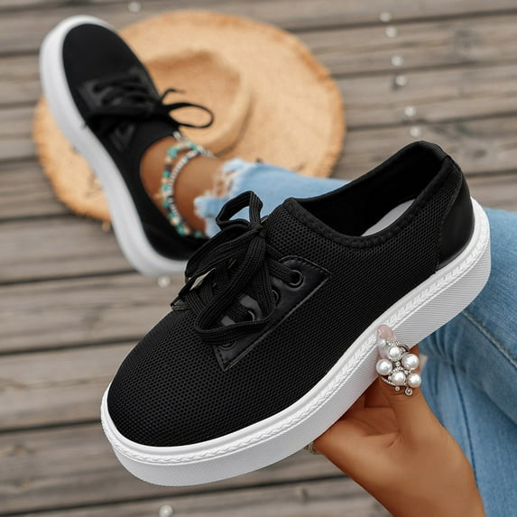 jsaierl Women's Fashion Mesh Sneakers Casual Canvas Sneakers Comfortable Flats Breathable Insole Slip on Sneakers Women Low Slip on Shoes