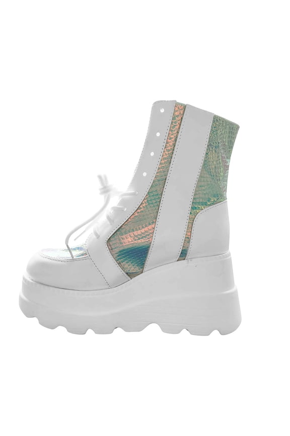 Women's Fashion Multicolor Wedge Boots Ladies Zip Up Platform Shoes