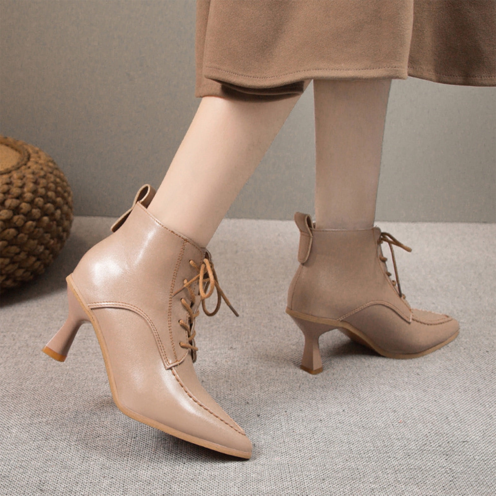 Lace Up Cream Stiletto Ankle Boots Jsaierl Women's Fashion