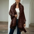 thumbnail image 1 of jsaierl Women's Faux Fur Collar Cardigan Sweater Elegant Batwing Long Sleeve Knit Cape Tassel Shawl Open Front Outerwear Cloak, 1 of 5