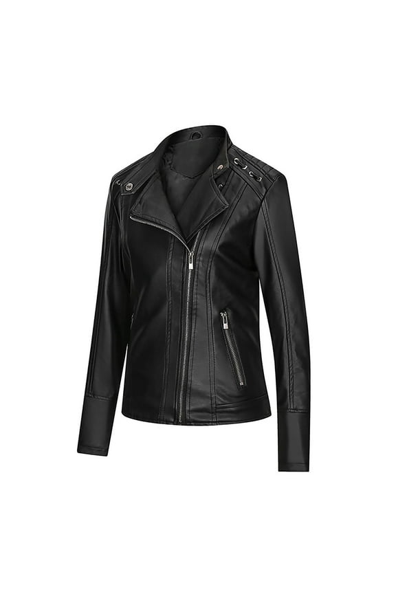 Women's Faux Leather Jacket Zip Up Slim Fit Moto Biker Leather Jacket for Women Fall Winter