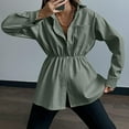 thumbnail image 1 of jsaierl Women's Faux Leather Long Sleeve Ruched Button Down Shirt Blouse Top, 1 of 7