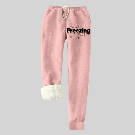 jsaierl Women's Fleece Lined Sweatpants Petite Warm Thick Pants Fleece Super Comfy Trousers Drawstring Active Running Joggers Sweatpants with Pockets