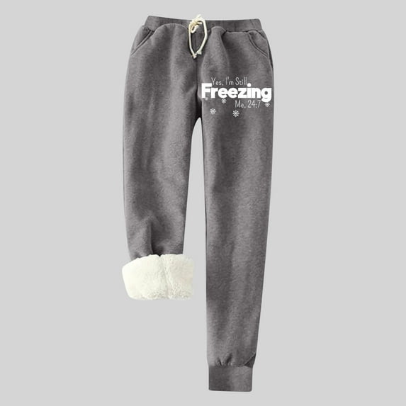 jsaierl Women's Fleece Lined Sweatpants Petite Warm Thick Pants Fleece Super Comfy Trousers Drawstring Active Running Joggers Sweatpants with Pockets