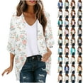 thumbnail image 1 of jsaierl Women's Floral Print Puff Sleeve Kimono Cardigan Loose Cover Up Casual Blouse Tops, 1 of 6
