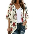 thumbnail image 1 of jsaierl Women's Floral Print Puff Sleeve Kimono Cardigan Loose Cover Up Casual Blouse Tops, 1 of 5