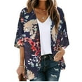 Jsaierl Womens Floral Print Puff Sleeve Kimono Cardigan Loose Cover Up Casual Blouse Tops 9932