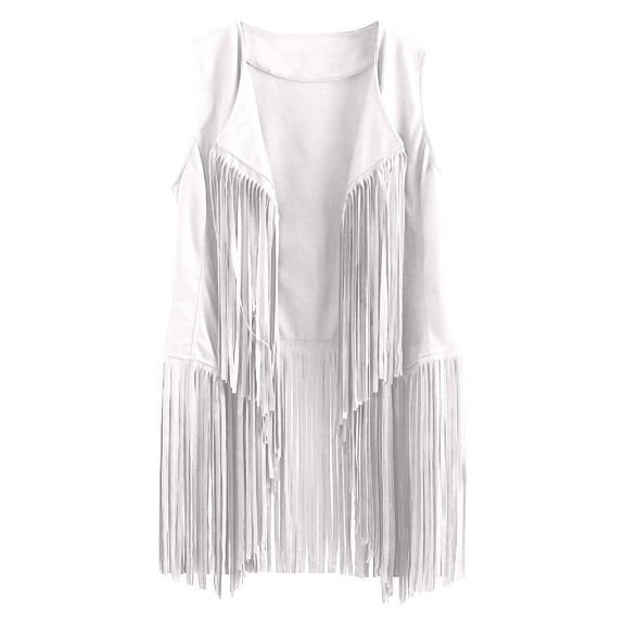 jsaierl Women's Fringe Trim Sleeveless Lapel Open Front Vintage Cowgirl Vest Jacket Cardigan