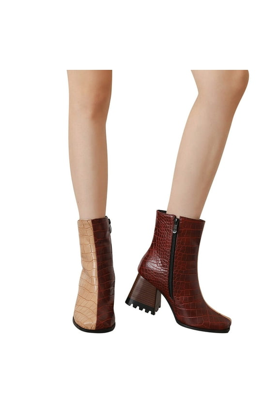 Women's GoGo Boots High Heel Ankle Boots Round Toe Block Chunky Heels Booties Leather PU Ladies Sexy Fashion Side Zipper Short Boots