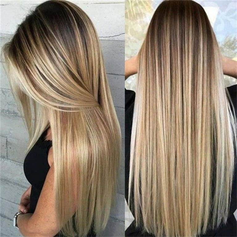 Women's Gold Mixed Color Gradient Medium Split Long Wig, Size: One size, Black