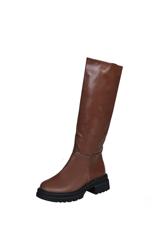 Women's Knee-High Go-Go Boots Chunky Block Heel Zipper Boot Thick Soled Rain Shoes