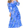 thumbnail image 1 of Fall Dresses For Women 2022 Fashion Women Autumn Printing Causal V-Neck Cold Shoulder Long Sleeve Vacation Dress falda larga mujer bohemia, 1 of 8
