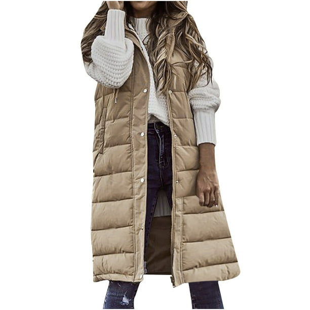 jsaierl Women's Long Down Vest Sleeveless Hooded Jacket Plus