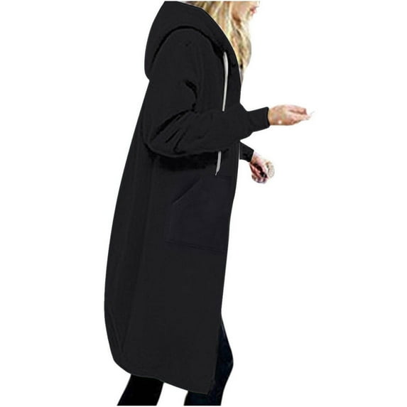 jsaierl Women's Long Hoodies Tunic Winter Fleece Jackets Knitted Casual Sweatshirt Zip Up Hoodies