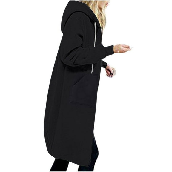 jsaierl Women's Long Hoodies Tunic Winter Fleece Jackets Knitted Casual Sweatshirt Zip Up Hoodies