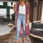 JSAIERL Women's Long Velvet Cardigan Jacket Lapel Collar Open Front Vintage Maxi Duster Cardigan Sweater with Pocket