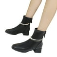 thumbnail image 1 of jsaierl Women's Low Chunky Block Heel Ankle Booties Fashion Metal Pearl Chain Thick Fall Heeled Booties Shoes, 1 of 5