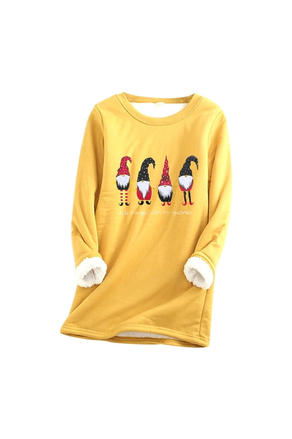 Women's Oversized Sweatshirt Thick Fleece Long Sleeve Gnomes Pattern Top Round Neck Sweatshirt Graphic Pullover for Women Fashion 2024