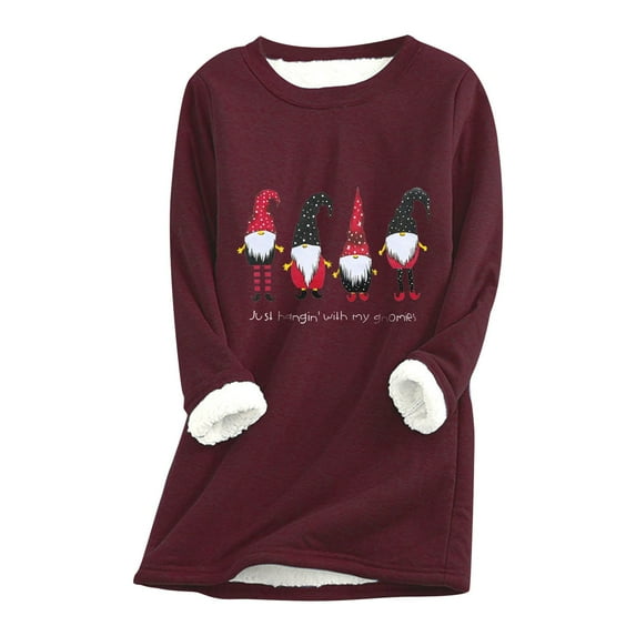jsaierl Women's Oversized Sweatshirt Thick Fleece Long Sleeve Gnomes Pattern Top Round Neck Sweatshirt Graphic Pullover for Women Fashion 2025