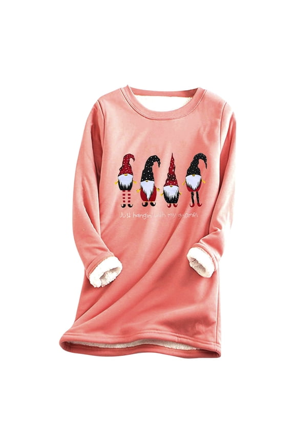Women's Oversized Sweatshirt Thick Fleece Long Sleeve Gnomes Pattern Top Round Neck Sweatshirt Graphic Pullover for Women Fashion 2025