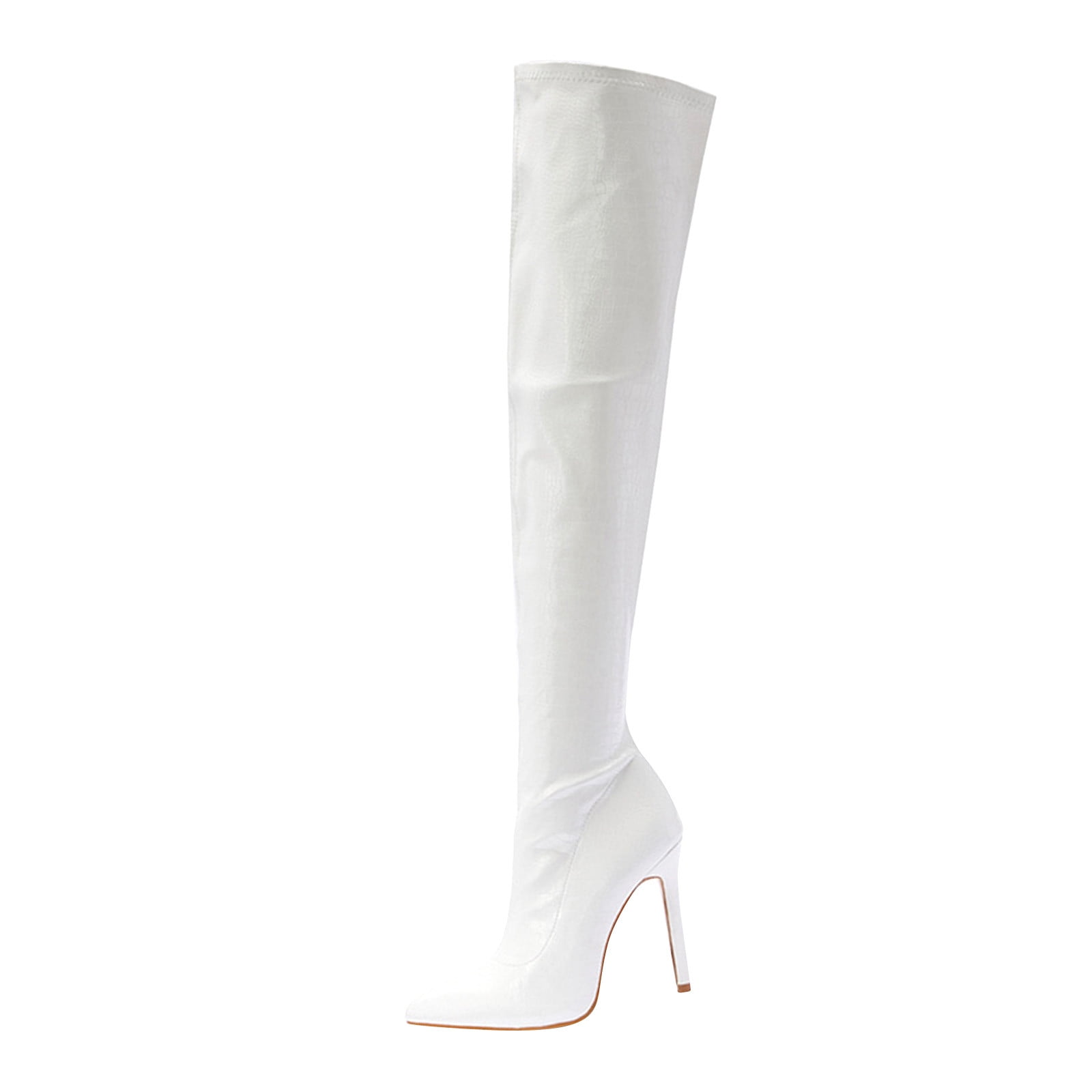 jsaierl Women's Patent Leather PU Thigh High Boots Pointed