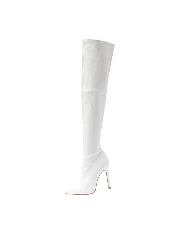 Women's Patent Leather PU Thigh High Boots Pointed Toe Side Zipper Stiletto High Heel Over The Knee Boots