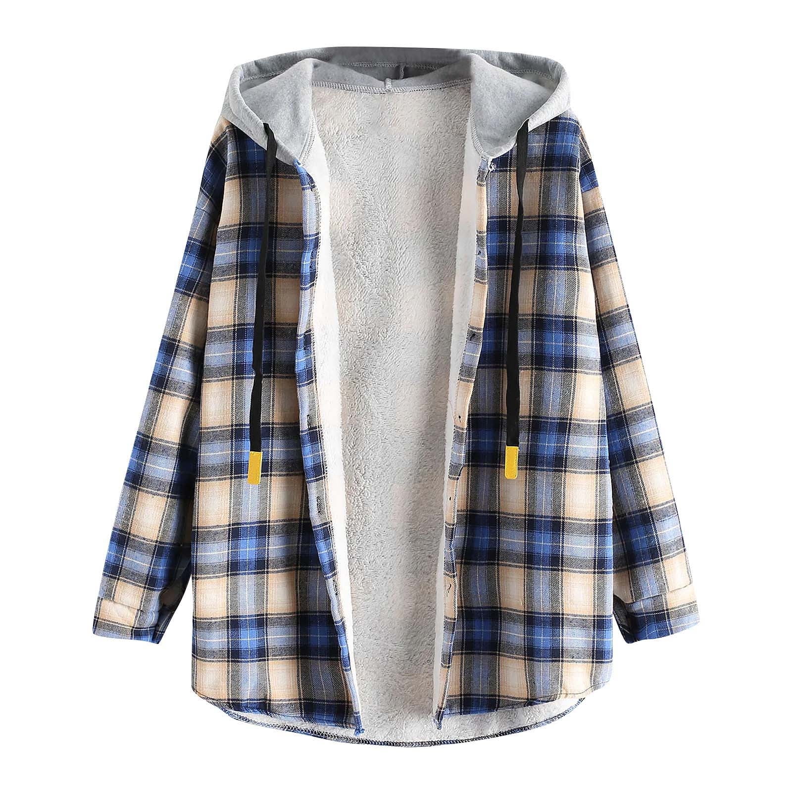 Tommy Jeans Women's Plaid Fleece Lined Hooded Shirt Jacket White Size Small